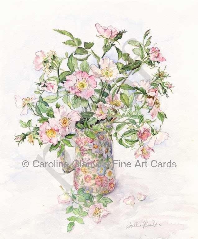 dog roses in jug,painting by Caroline Glanville